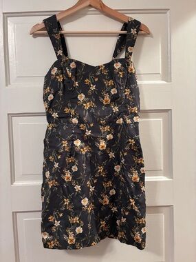Abercrombie & Fitch Floral Sweetheart Mini Dress Grey Yellow Cotton Size Small